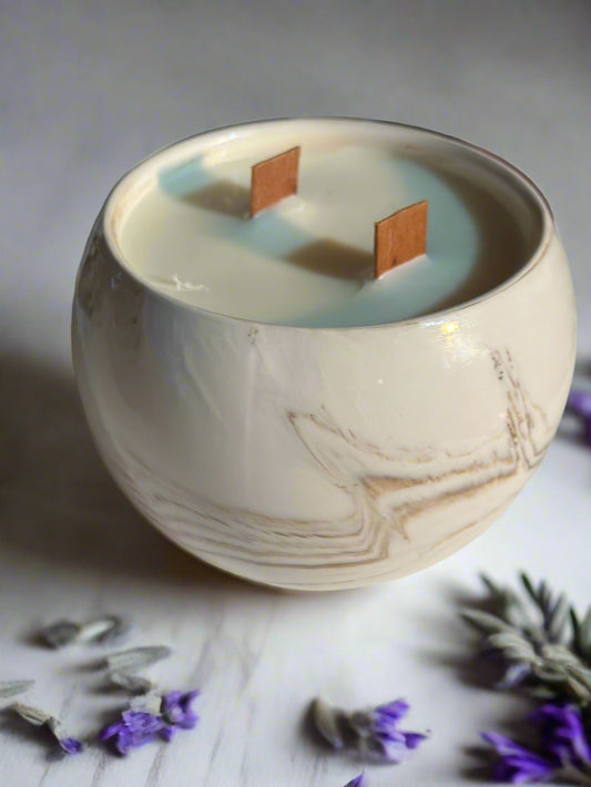 White Sage and lavender marble candle
