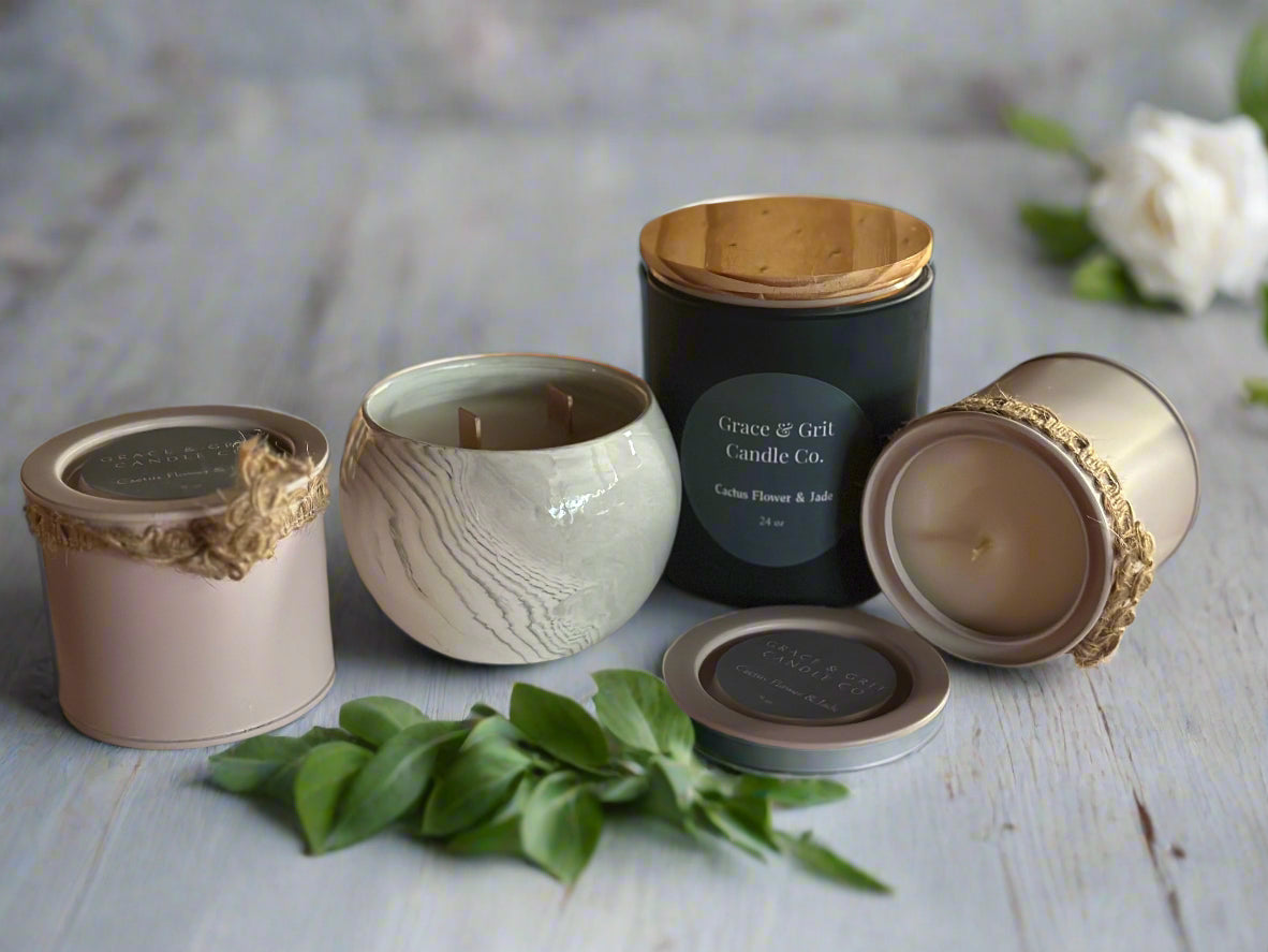 Cactus Flower & Jade 8oz Tin Candle With Lid