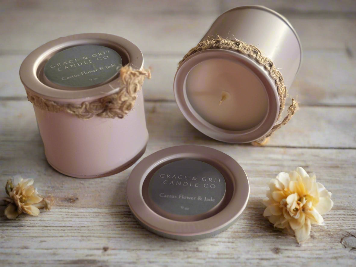 Cactus Flower & Jade 8oz Tin Candle With Lid
