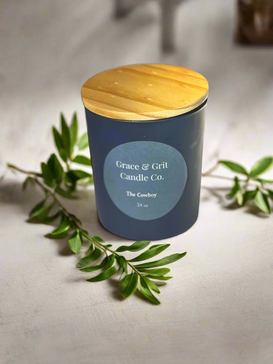 SE Midnight Blue Cowboy Candle - 24 oz Wood Wick Candle